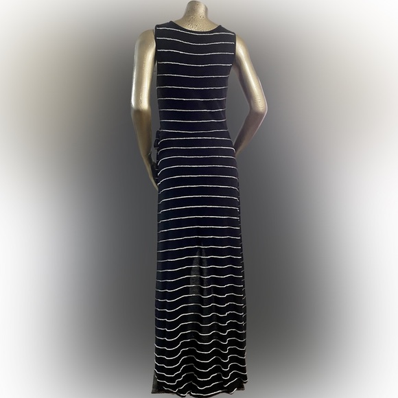 Jessica Simpson Black & White Striped faux wrap Maxi Dress - Picture 3 of 9